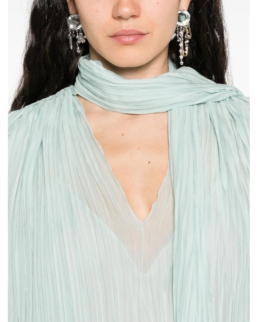Blumarine Blue Pleated Asymmetric Midi Dress
