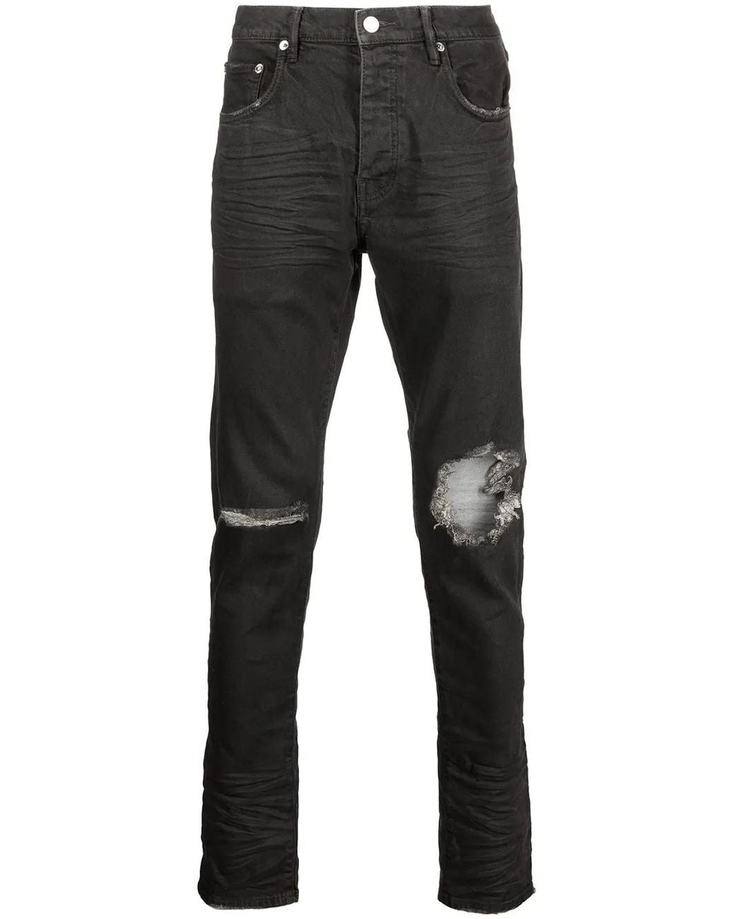 Purple Brand Gray Ripped-Detail Slim-Fit Jeans for men