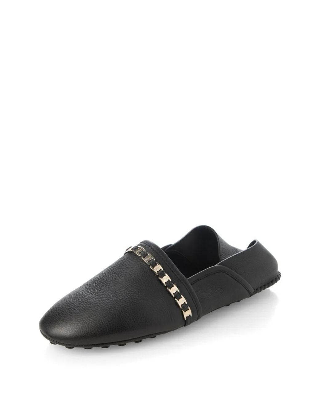 Ferragamo Black Chain-Strap Leather Ballet Flats