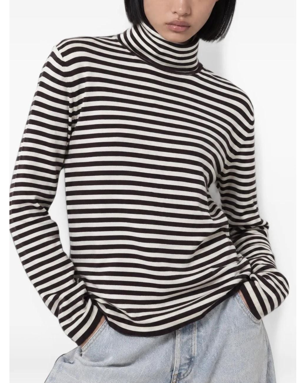 Max Mara Black Striped Roll-Neck Sweater
