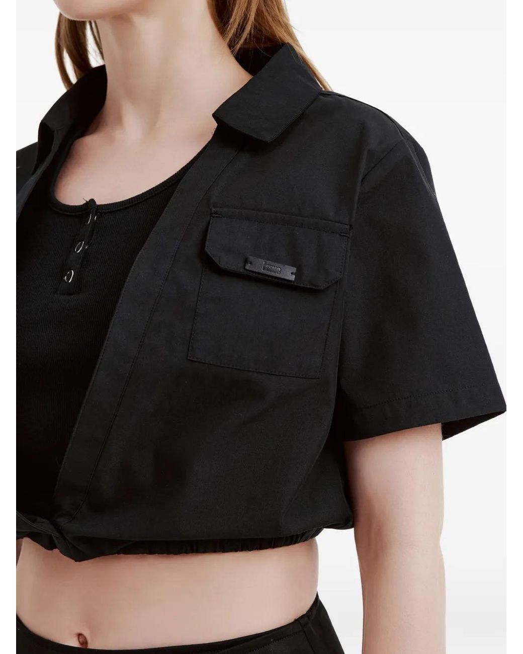 Izzue Black Patch-Pocket Cropped Shirt