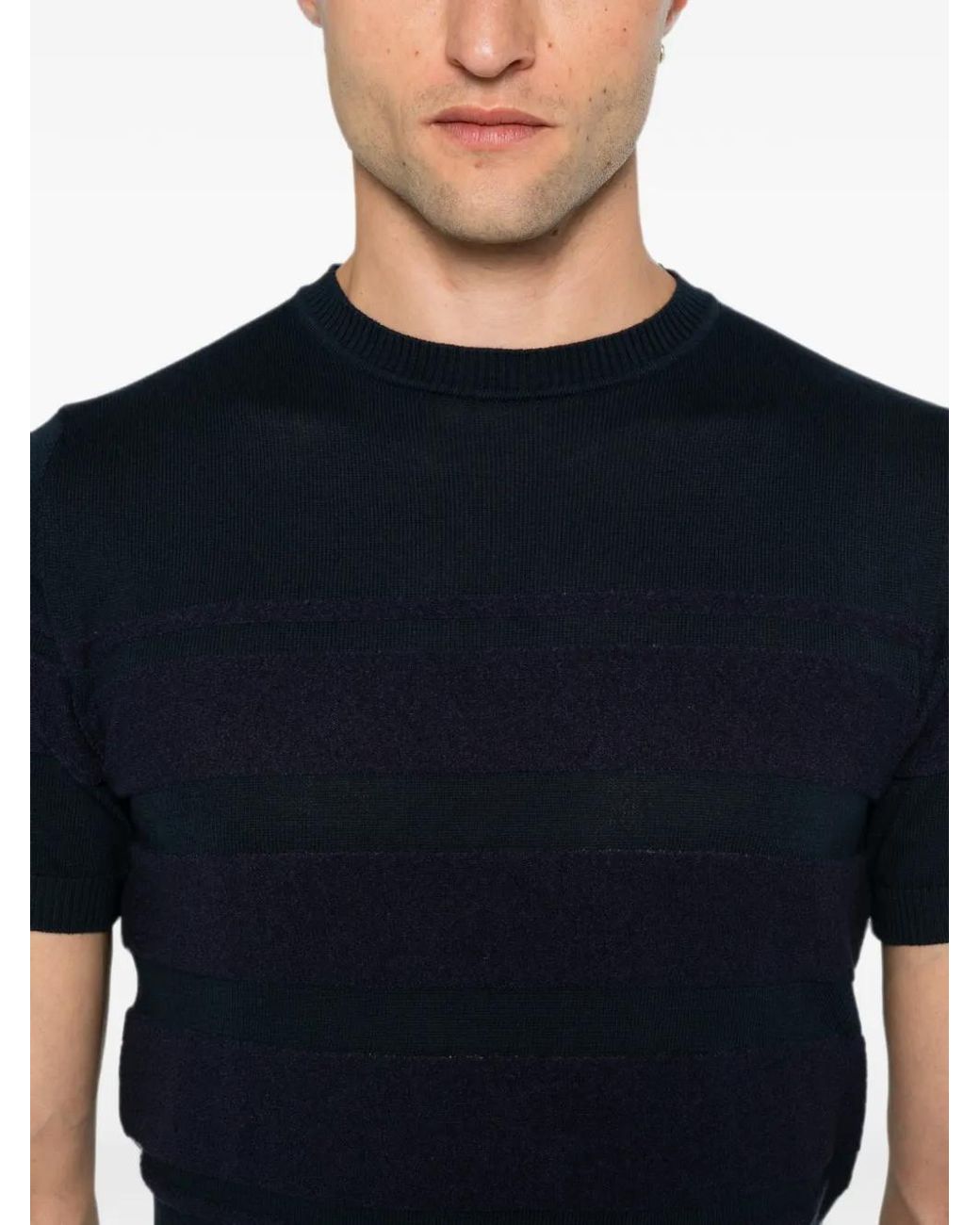 Jeordie's Blue Striped Short-Sleeve Knitted Cotton T-Shirt for men