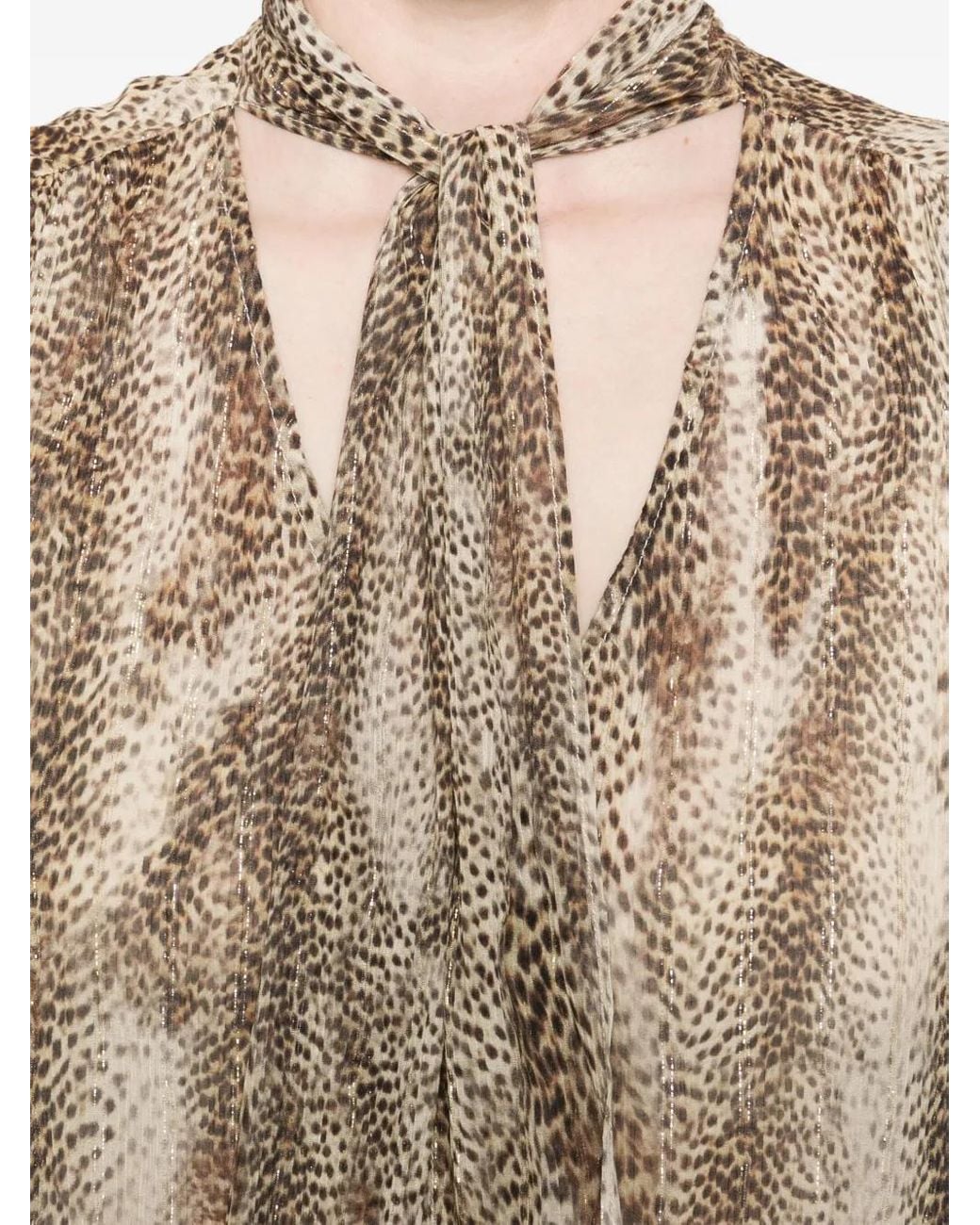 Twinset Brown Animal-Print Tie-Neck Blouse