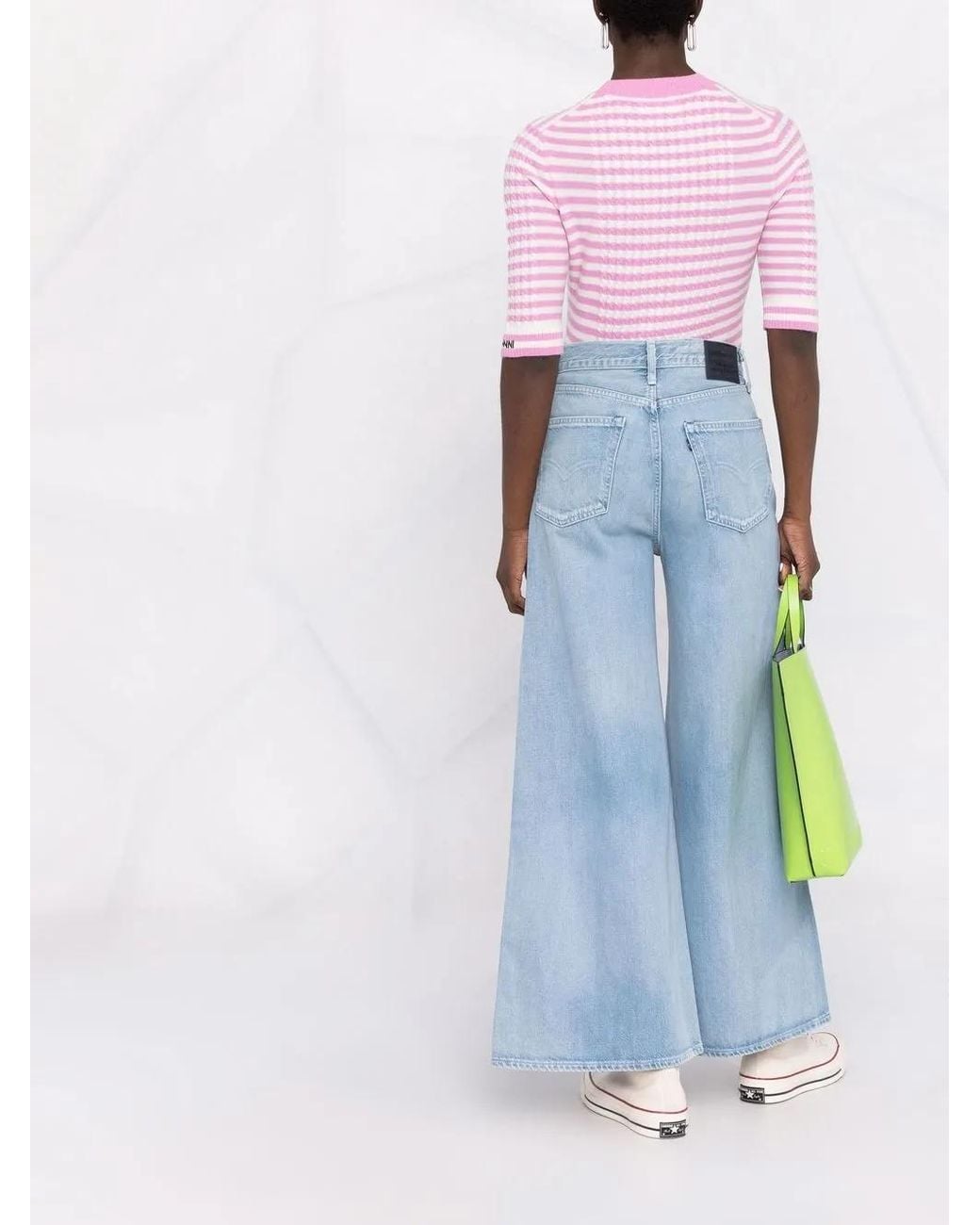 Ganni Pink Striped Cashmere-Wool Top