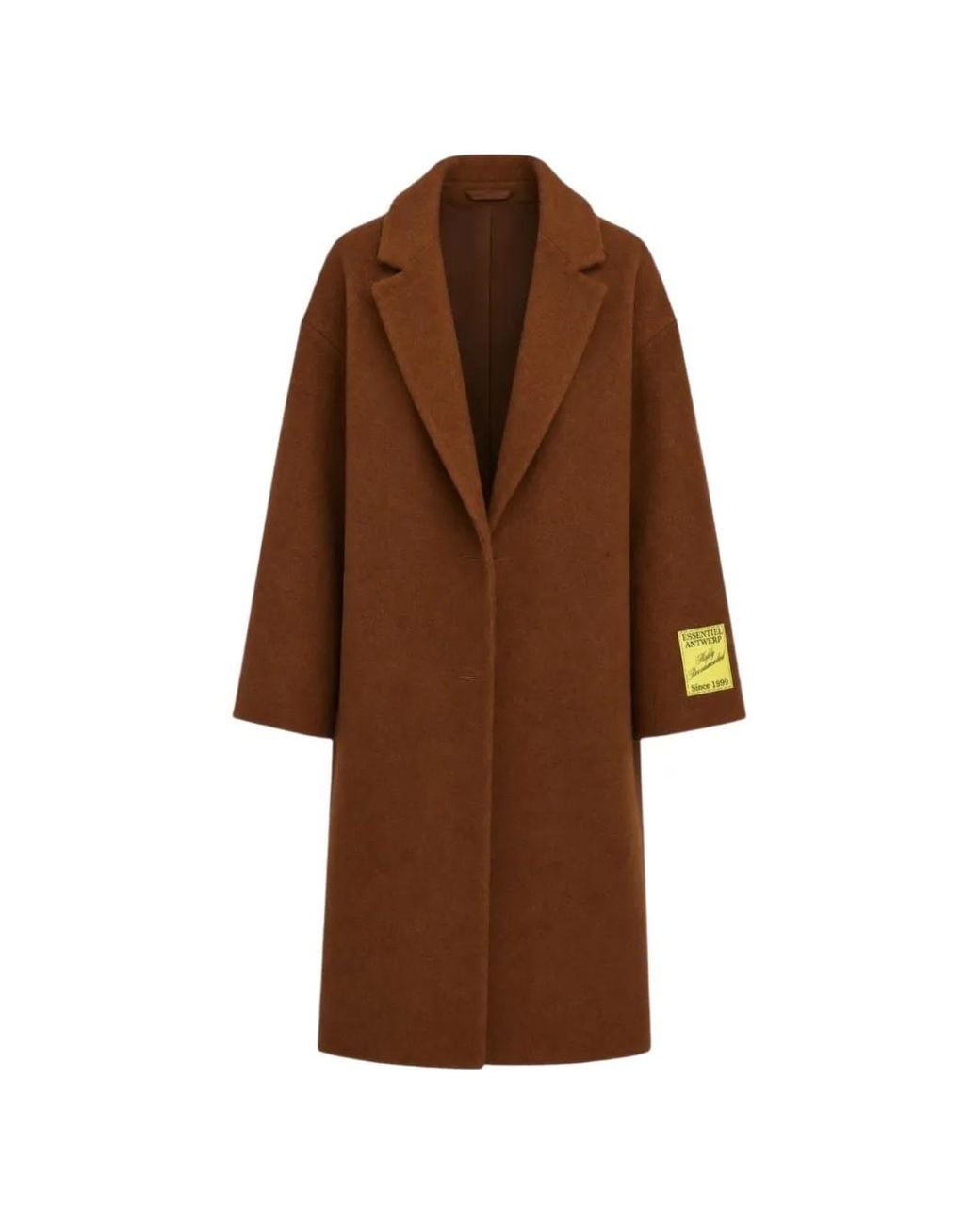 Essentiel Antwerp Brown Logo-Patch Single Breasted Coat