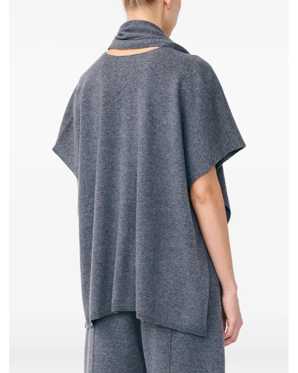 Lisa Yang Blue Asymmetrical Wrap-Detail Cape