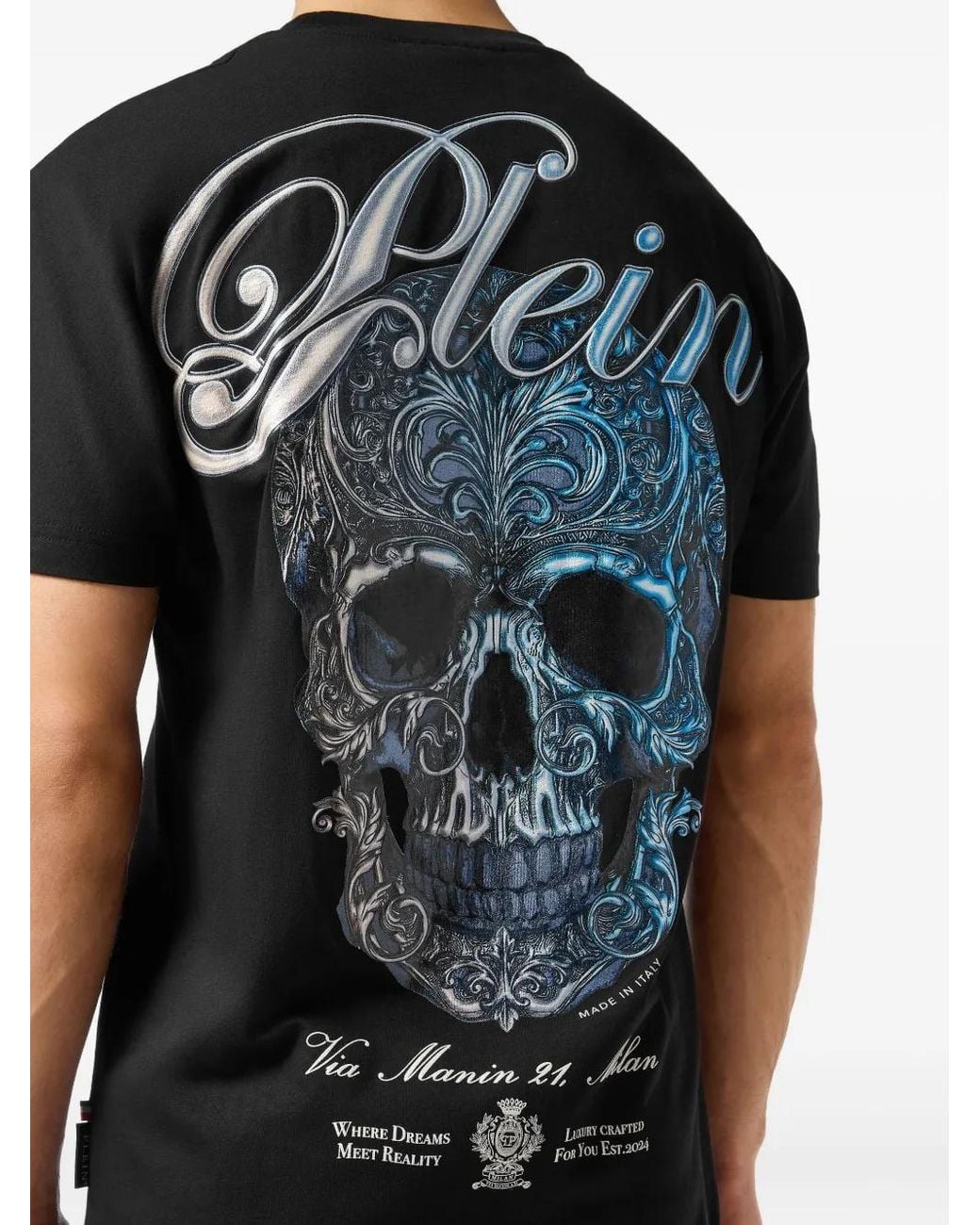 Philipp Plein Black Round Neck T-Shirt Gradient Skull for men