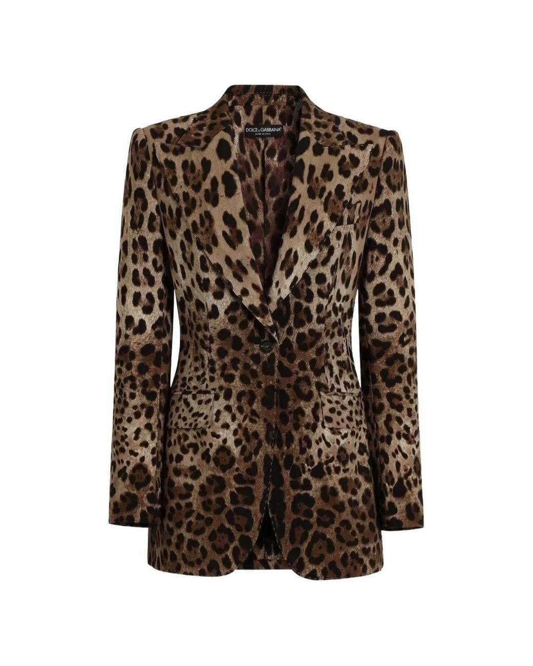 Dolce & Gabbana Brown Turlington Leo-Print Wool Single-Breasted Jacket