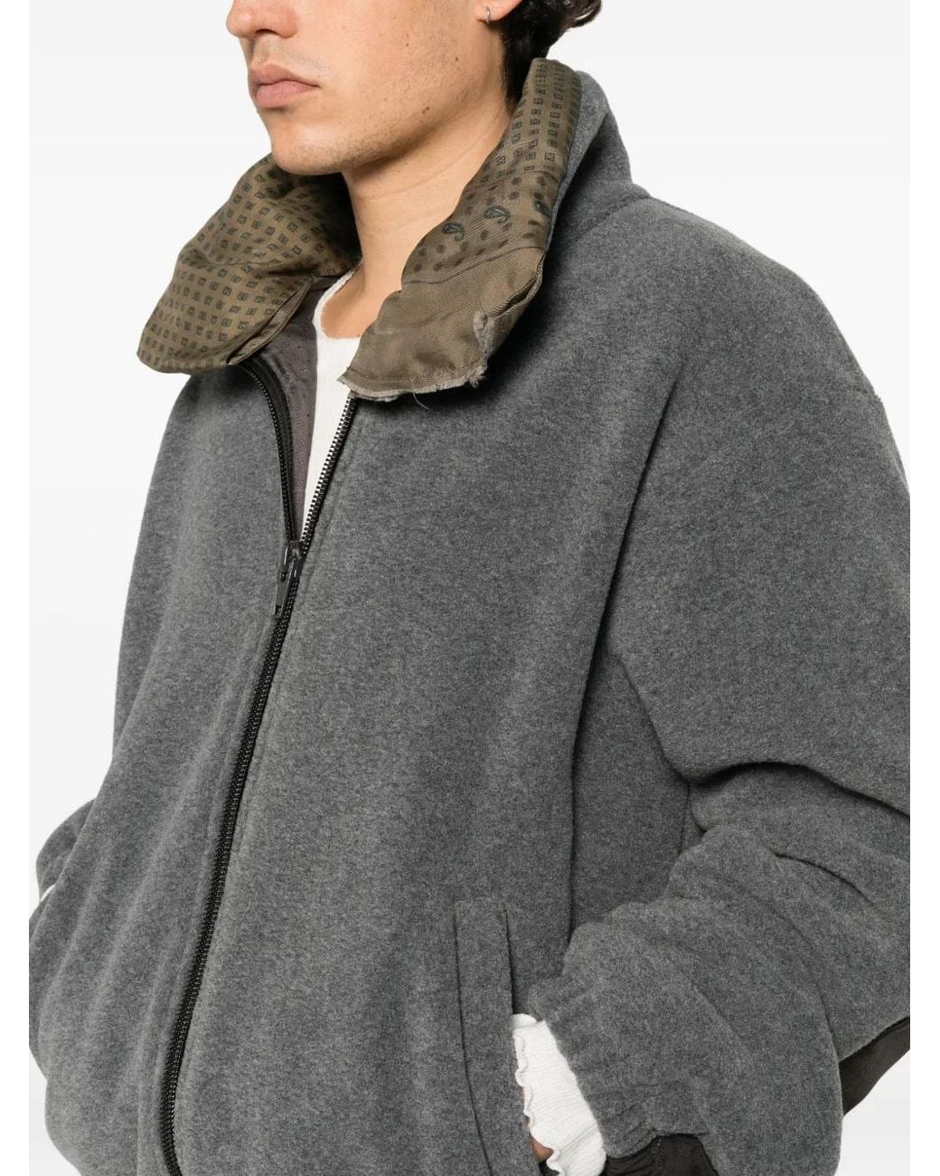Magliano Gray Contrast-Panel Zip-Up Jacket for men