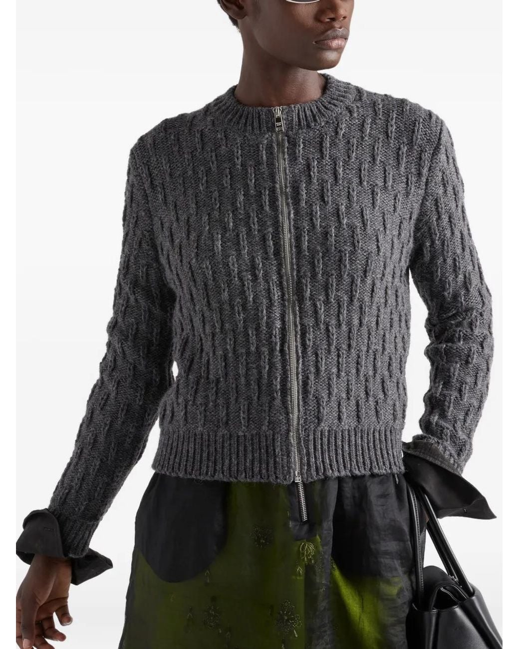 Prada Gray Wool And Alpaca Cardigan