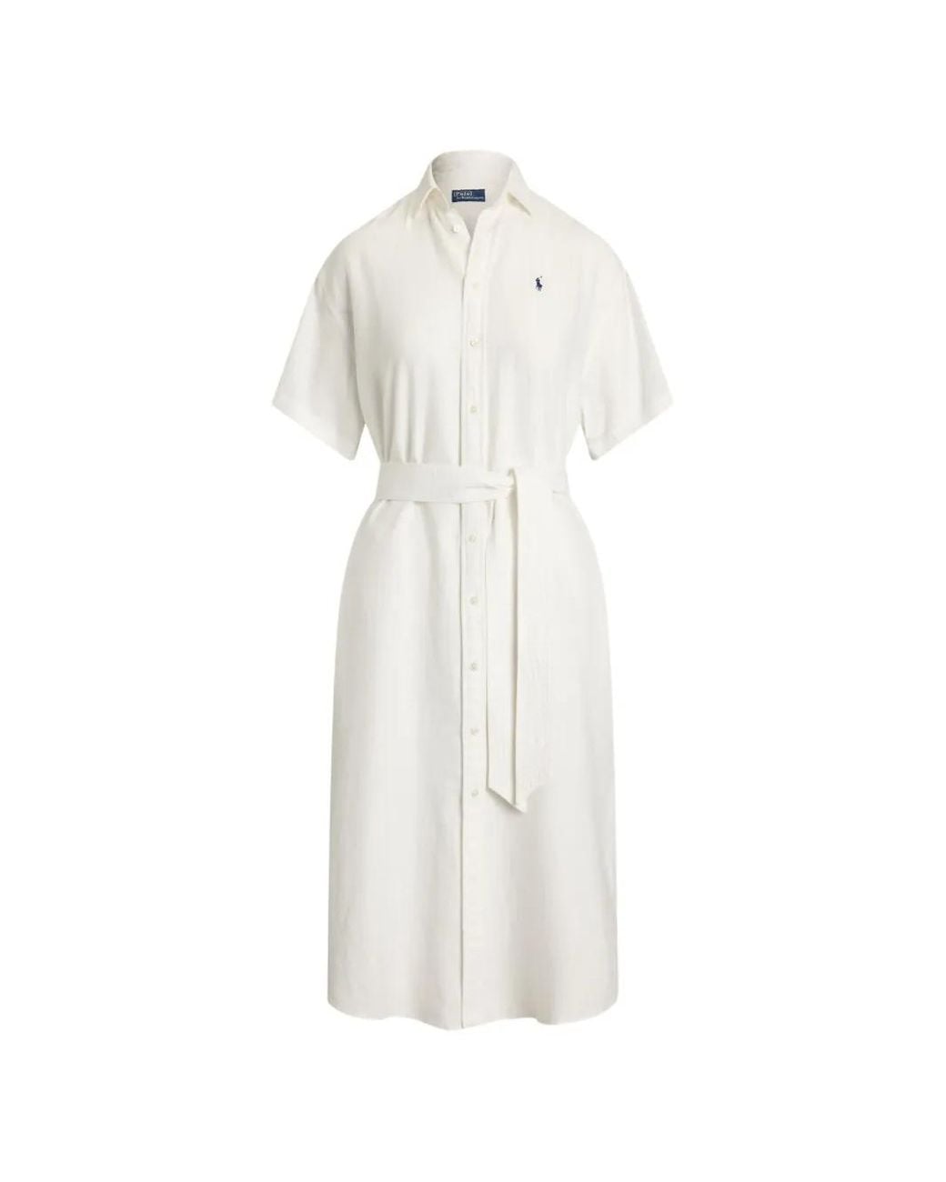 Polo Ralph Lauren White Belted Button-Down Midi Dress