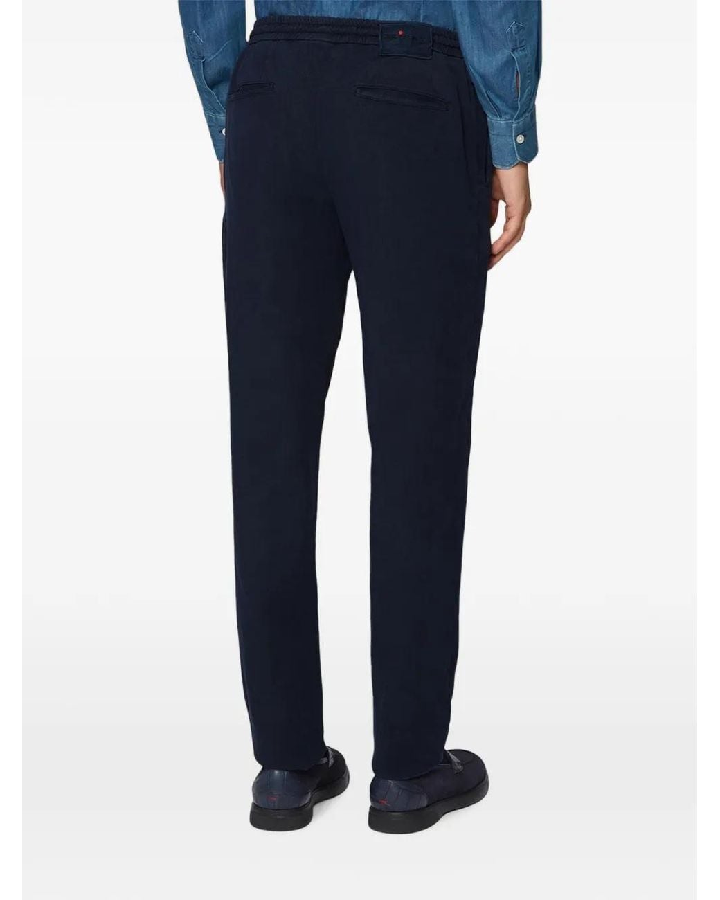 Kiton Blue Drawstring Straight-Leg Trousers for men