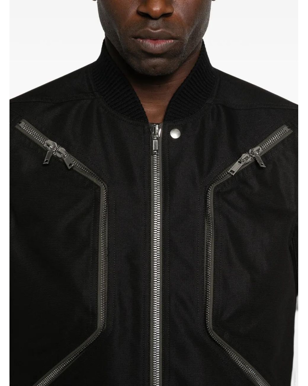 Rick Owens Black Canvas Bomber Jacket With Zip Pockets for men