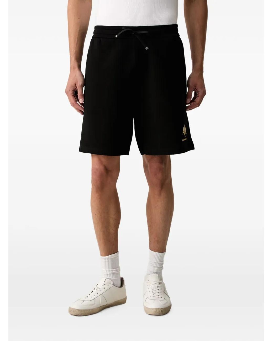 ARMANI EXCHANGE Black Logo-Embroidered Track Shorts for men