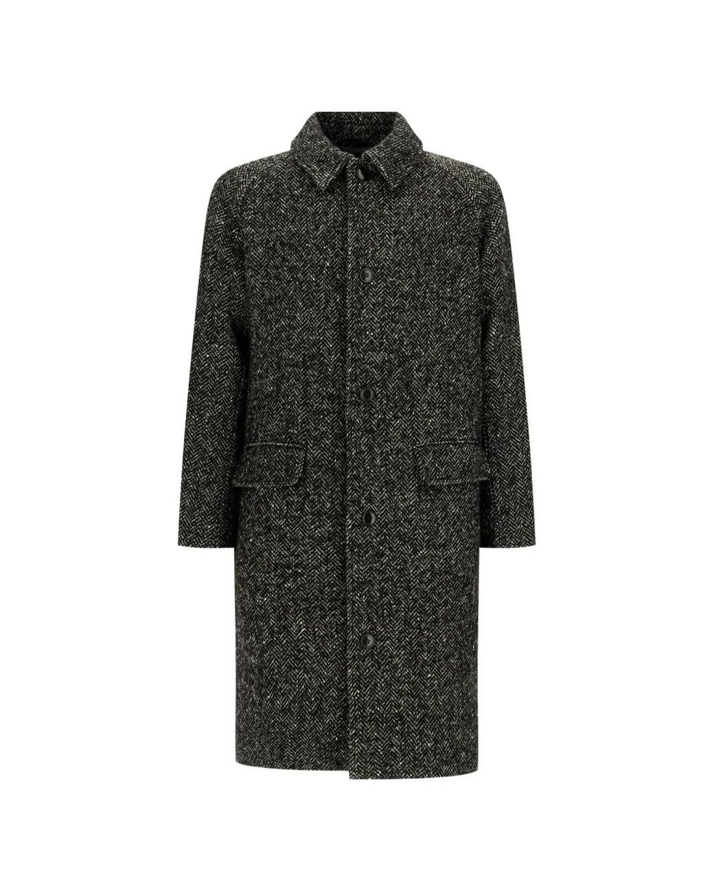 Sebago Black Herringbone-Pattern Single-Breasted Coat