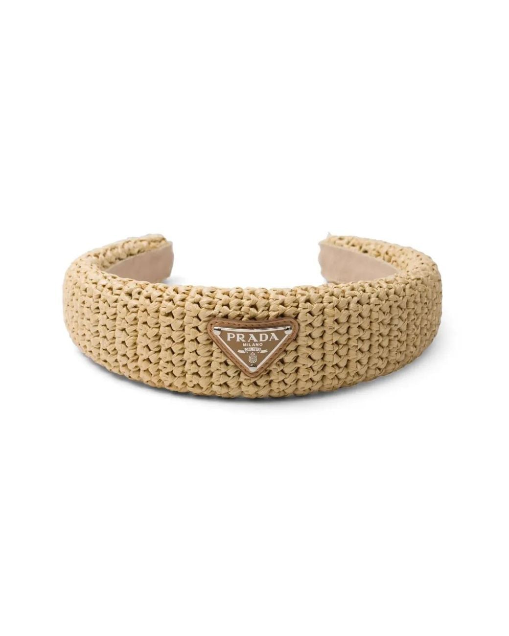 Prada White Triangle-Logo Crochet Headband