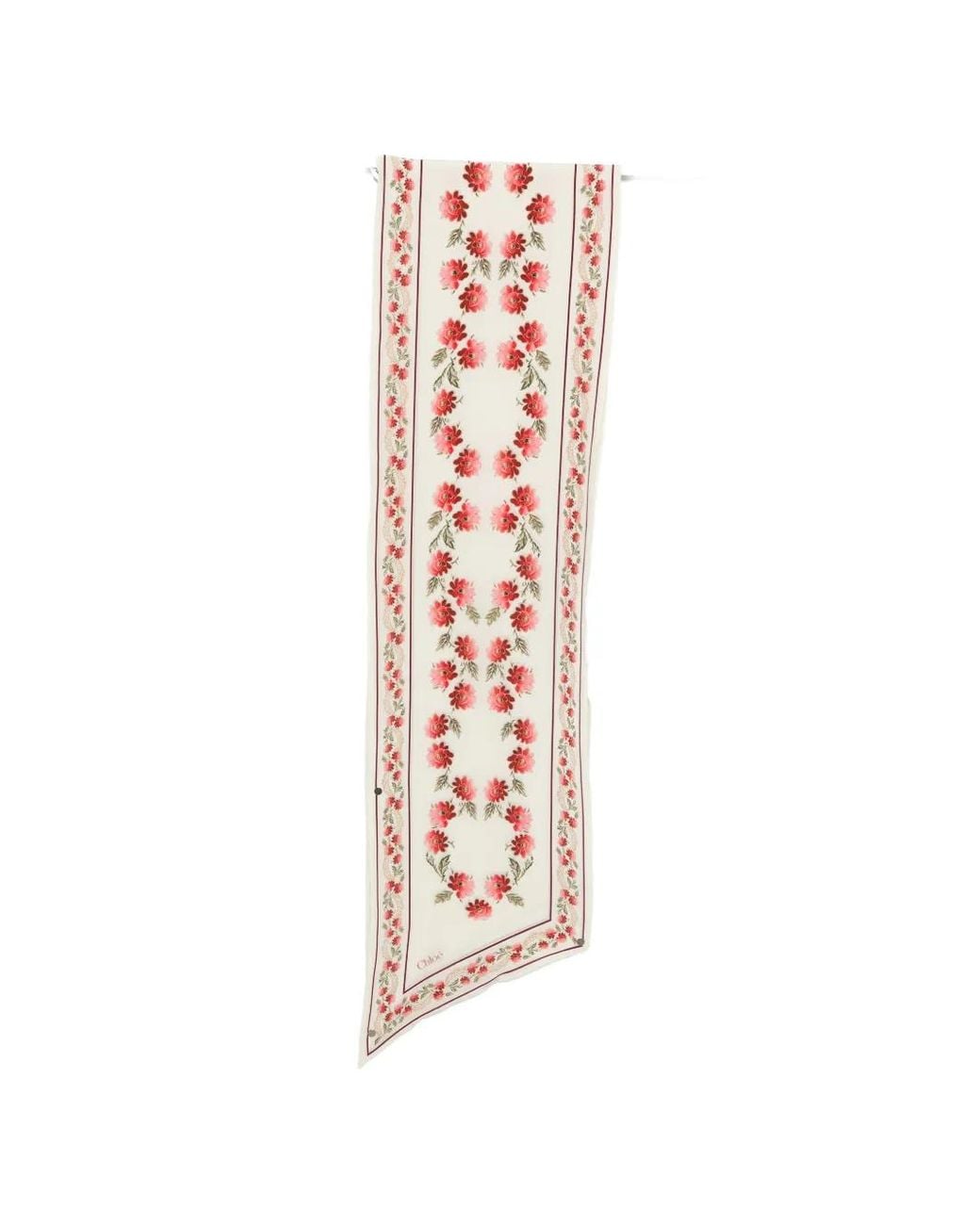 Chloé White Folk Mulberry Silk Scarf
