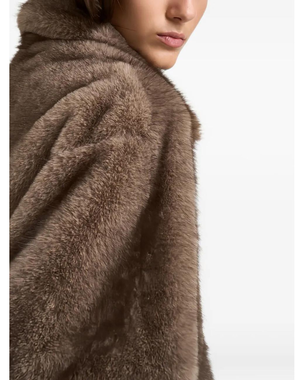 Valentini Brown Manteau À Col En Fourrure Artificielle