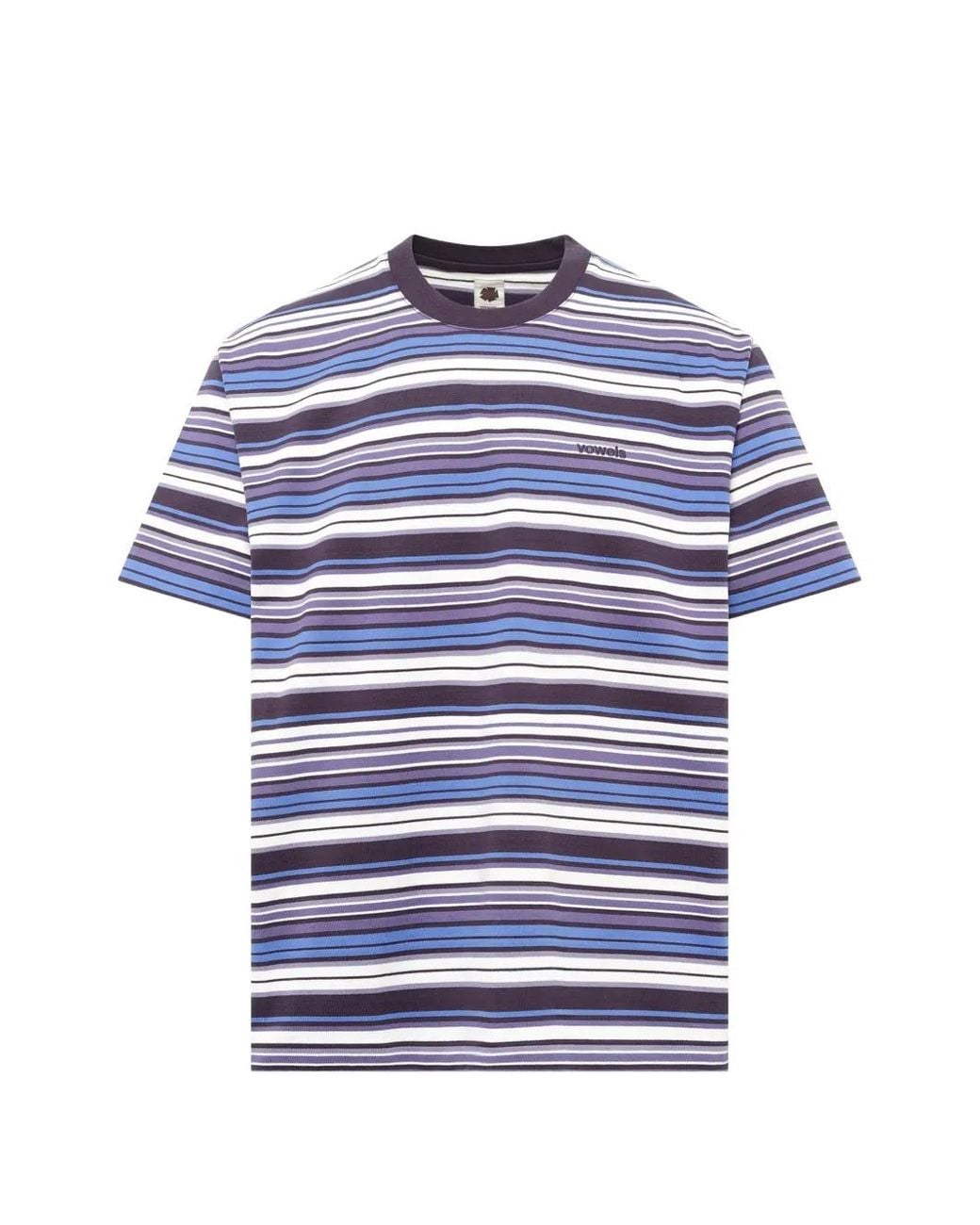 vowels Blue Stripe-Pattern T-Shirt