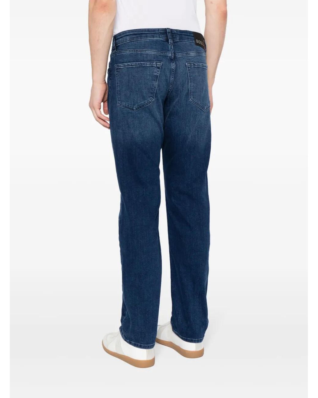 Boss Blue Logo-Patch Straight-Leg Jeans for men