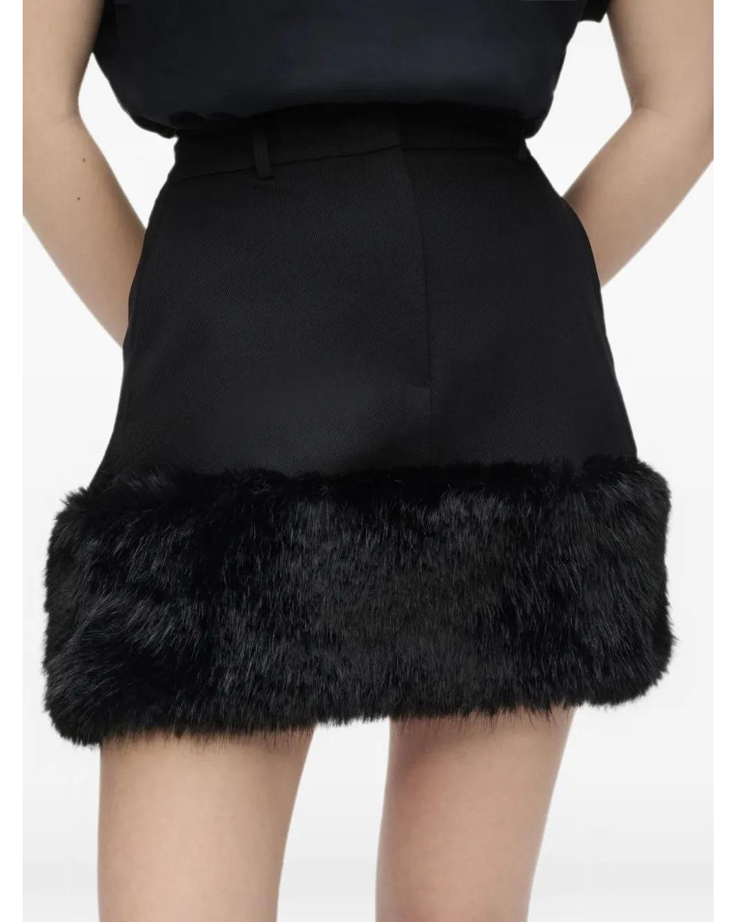 Karl Lagerfeld Black Jupe À Finitions En Fourrure Artificielle