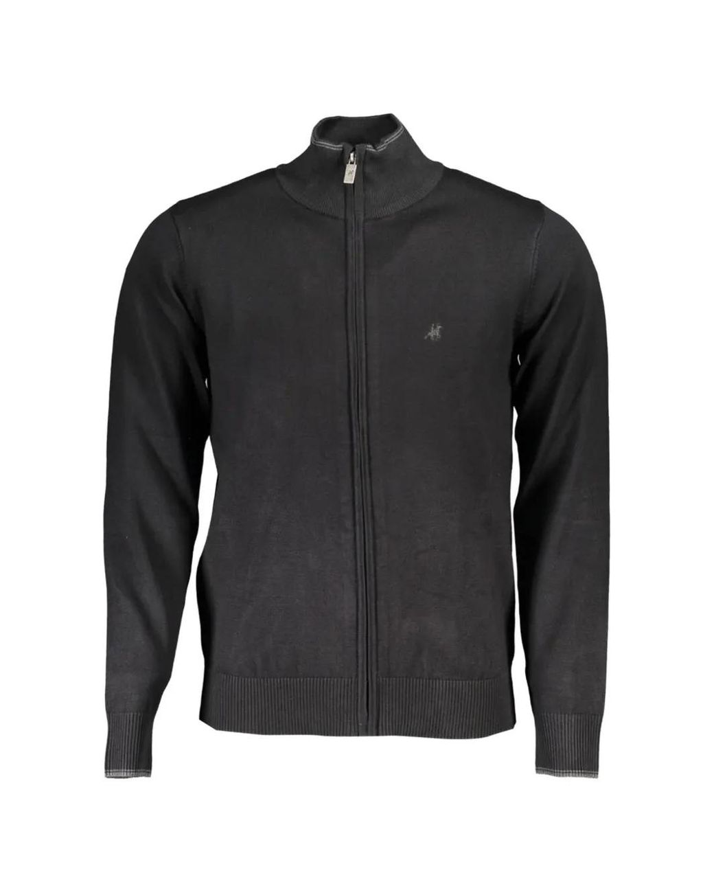 U.S. Grand Black Embroidered Zip-Up Cardigan for men