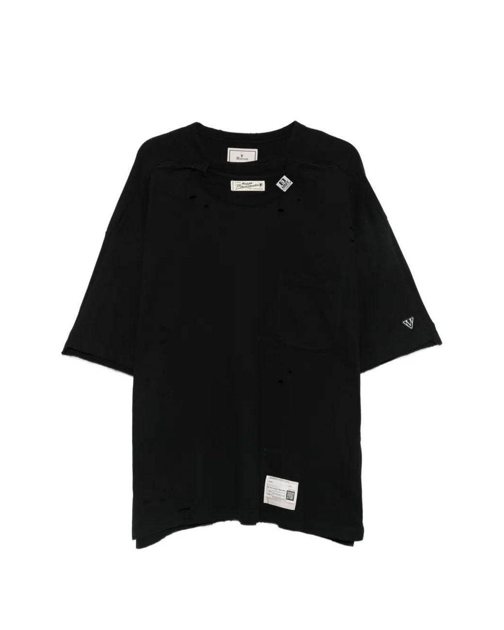 Maison Mihara Yasuhiro Black Distressed-Effect Layered-Neck T-Shirt for men