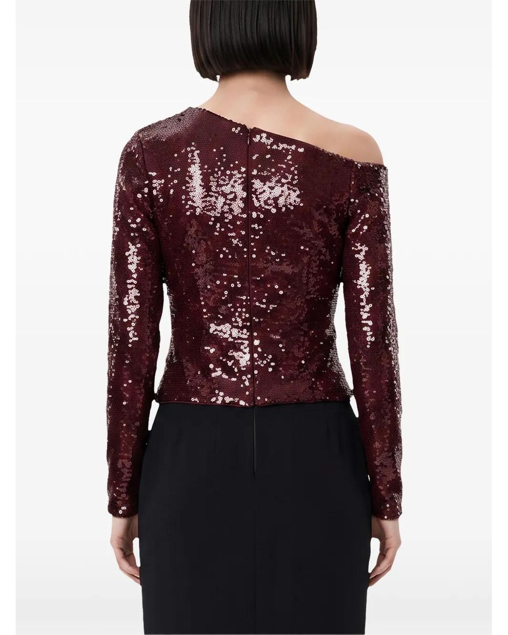 Roland Mouret Red Sequin-Embellished Draped Top