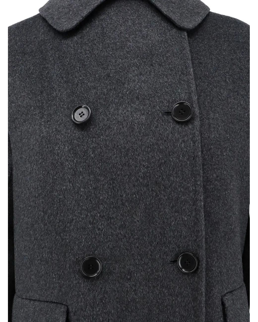 Aspesi Black Double-Breasted Button-Cuff Coat