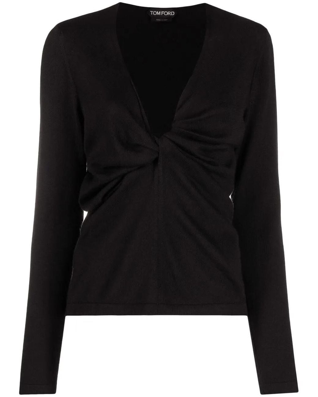 Tom Ford Black Plunge-Neck Twist-Detail Knitted Top