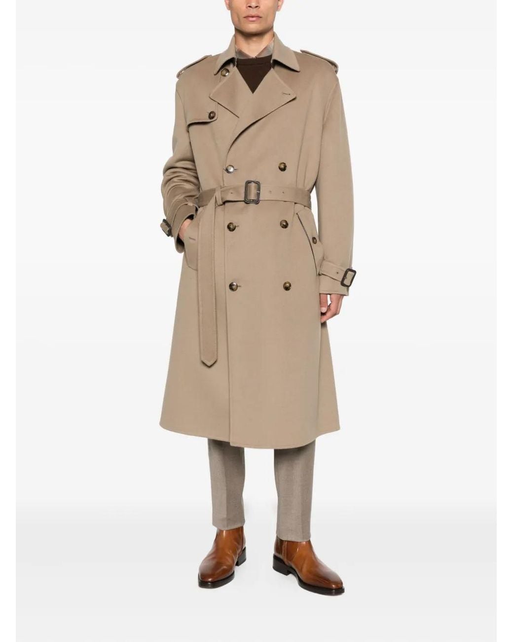 Canali Natural Belted Double-Breasted Coat for men