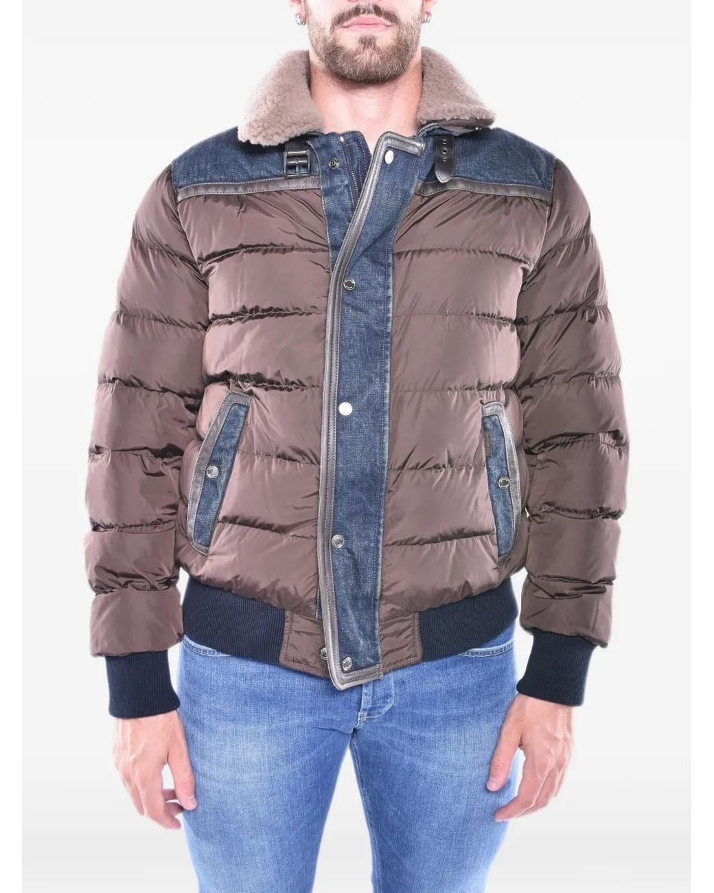 Moorer Blue Viani Quilted Denim-Panel Jacket for men