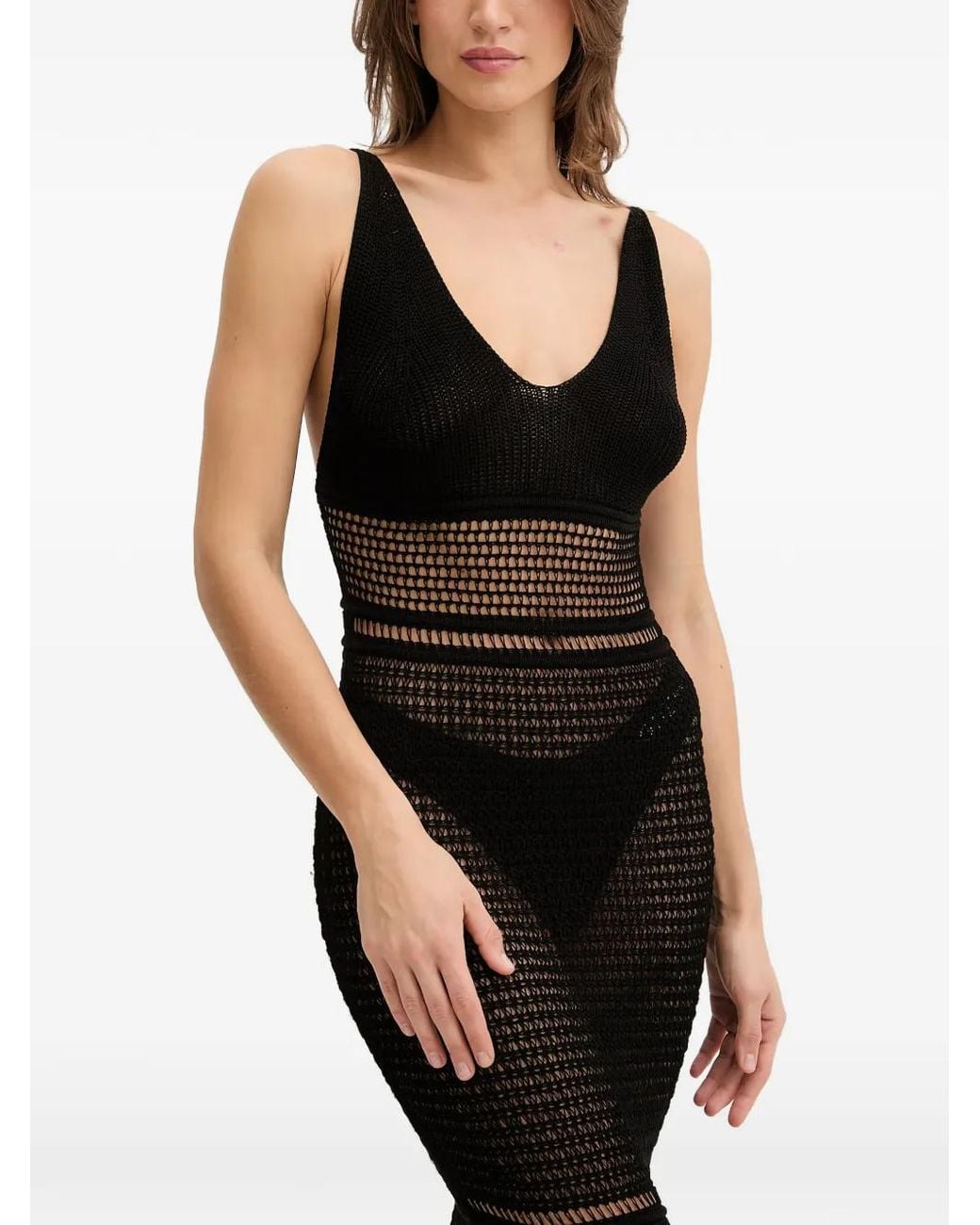Guess Black Openwork Knitted Long Dress