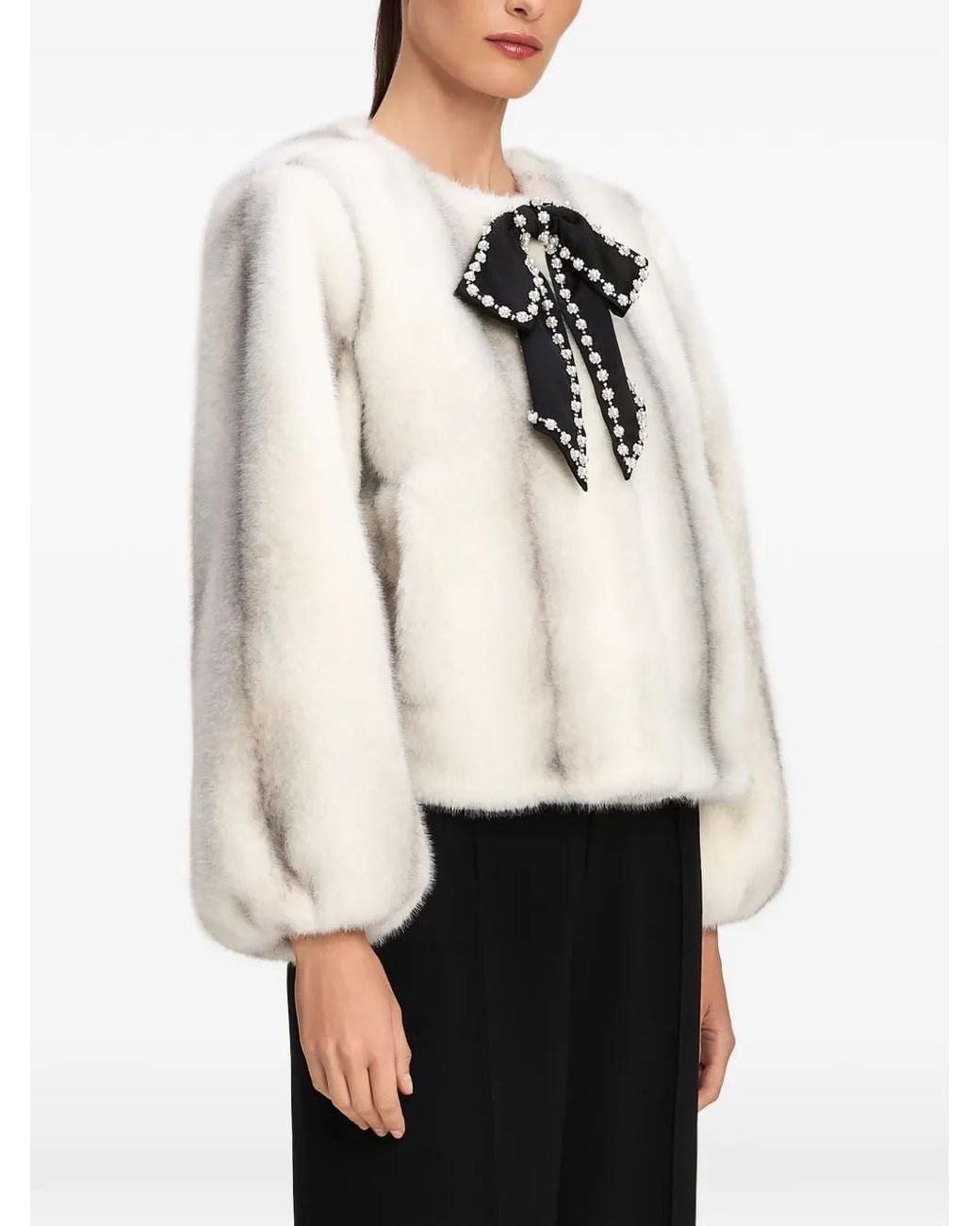 Cinq À Sept White Benson Bow-Detail Faux-Fur Jacket