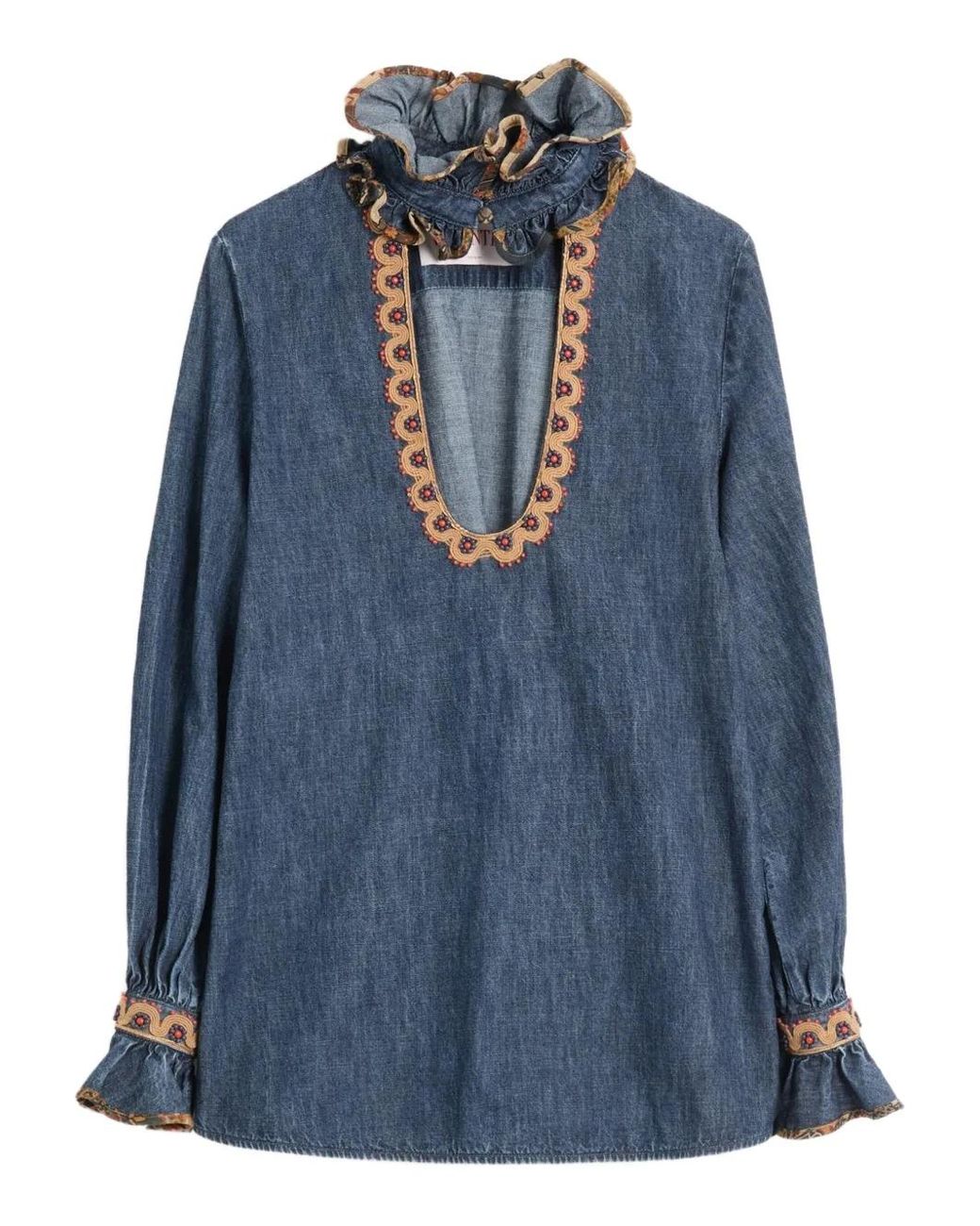 Valentino Garavani Blue Embroidered Chambray Blouse