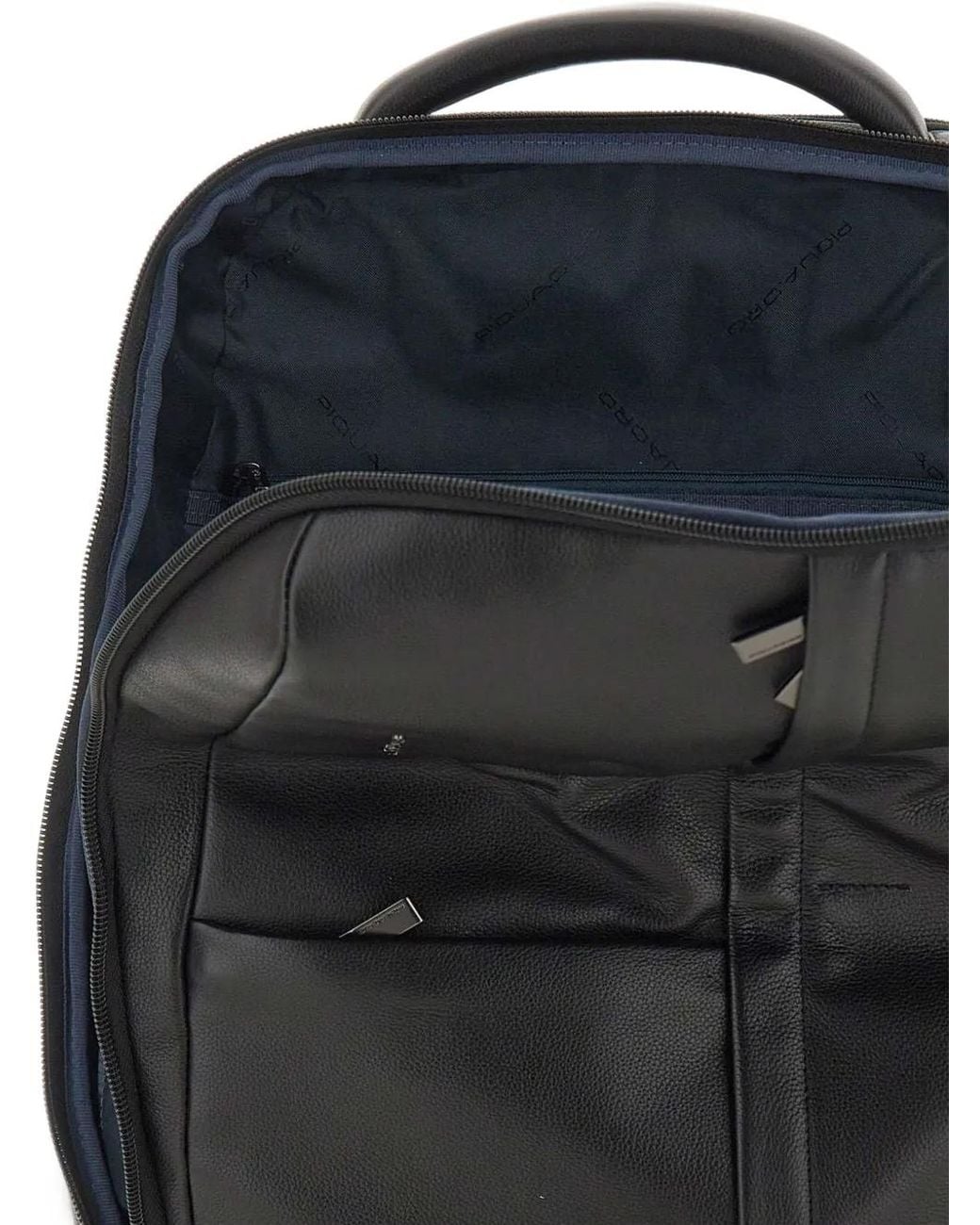 Piquadro Black Grained Leather Backpack for men