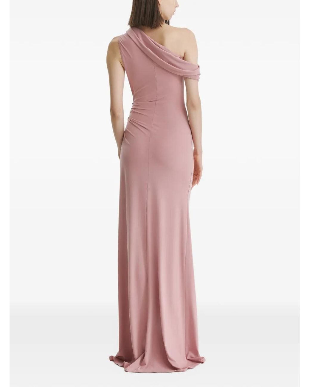 2310 STUDIO Pink One-Shoulder Draped Maxi Dress