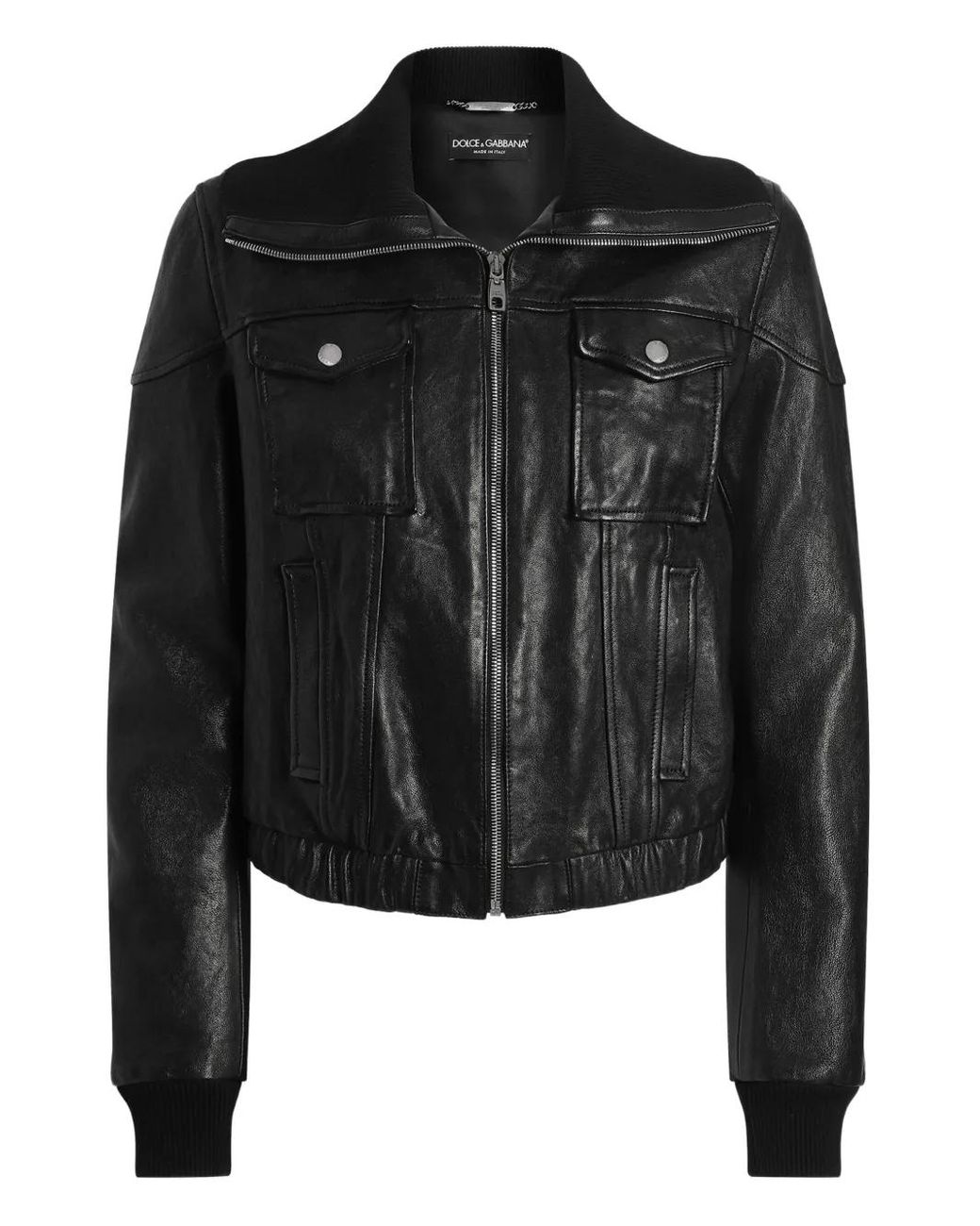 Dolce & Gabbana Leather Bomber Jacket in het Black