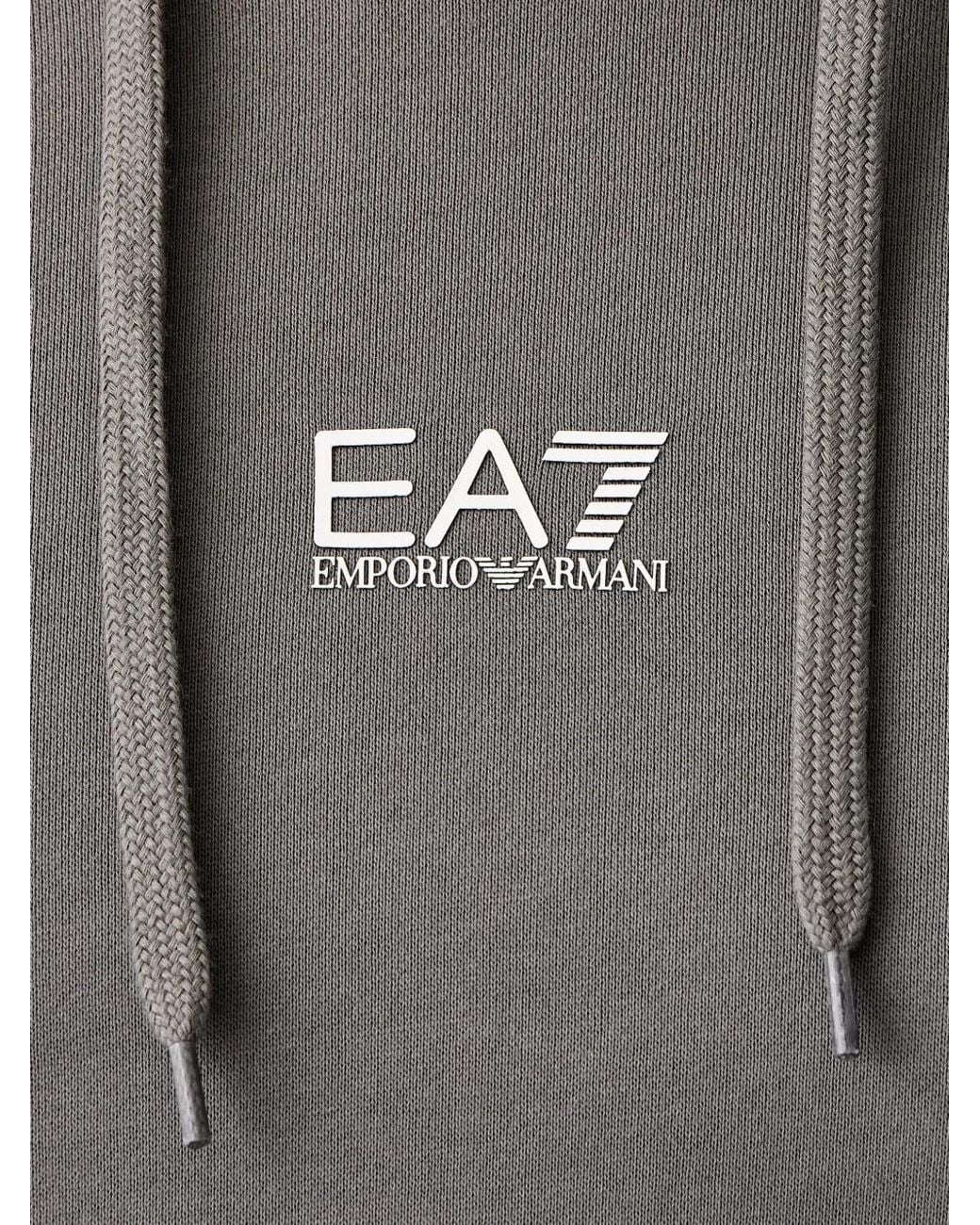 EA7 Gray Logo-Print Drawstring Hoodie for men