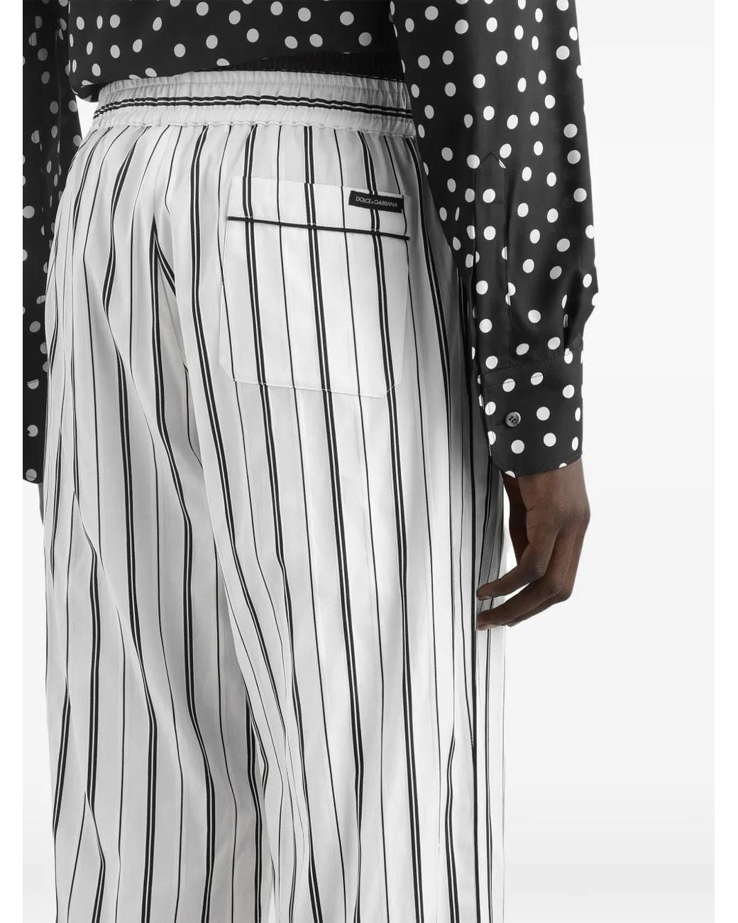 Dolce & Gabbana White Striped Fabric Trousers for men