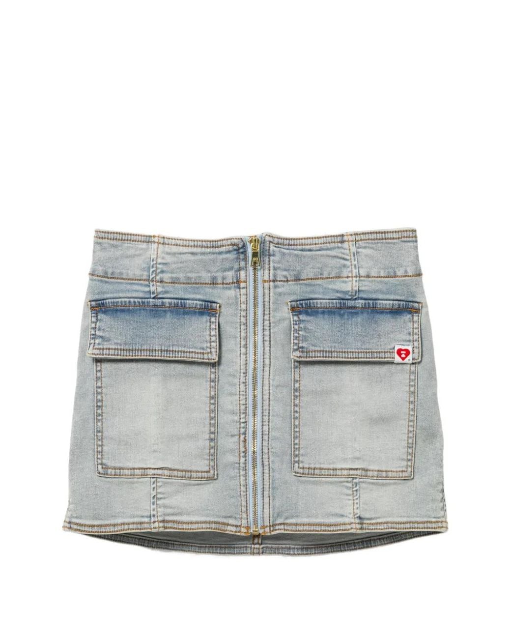 AAPE BY A BATHING AP Gray Logo-Patched Denim Skirt