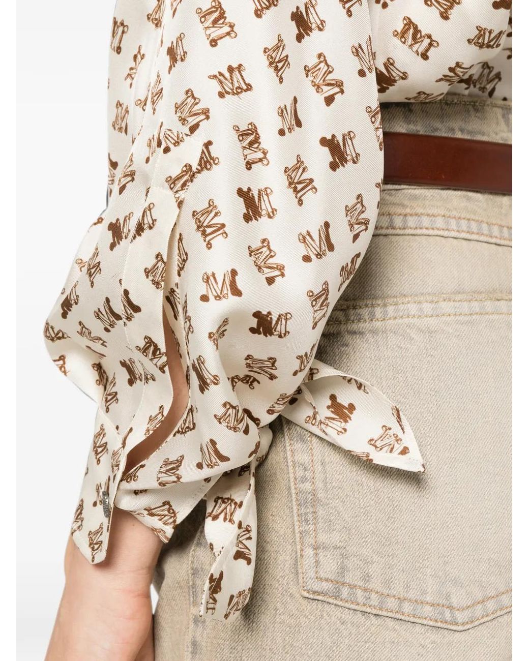 Max Mara White Oversized Printed Silk Shirt