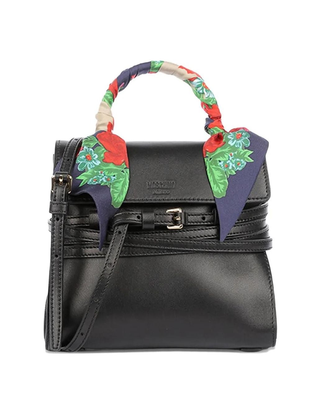 Moschino Black Small Tie Me Scarf-Detail Tote Bag