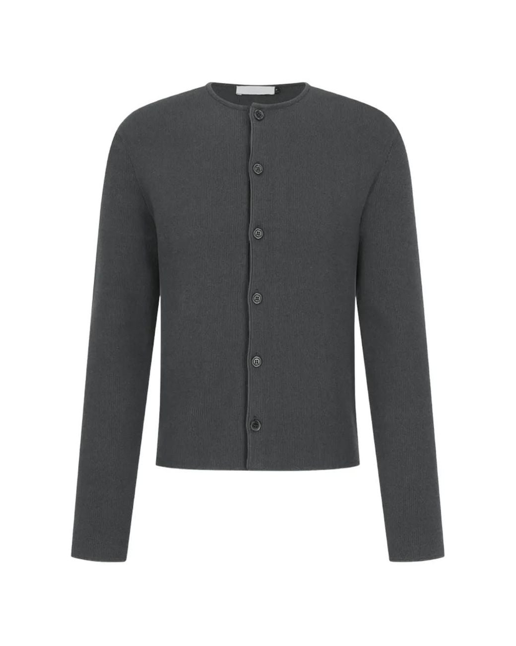Amomento Gray Ribbed-Knit Button-Up Cardigan for men