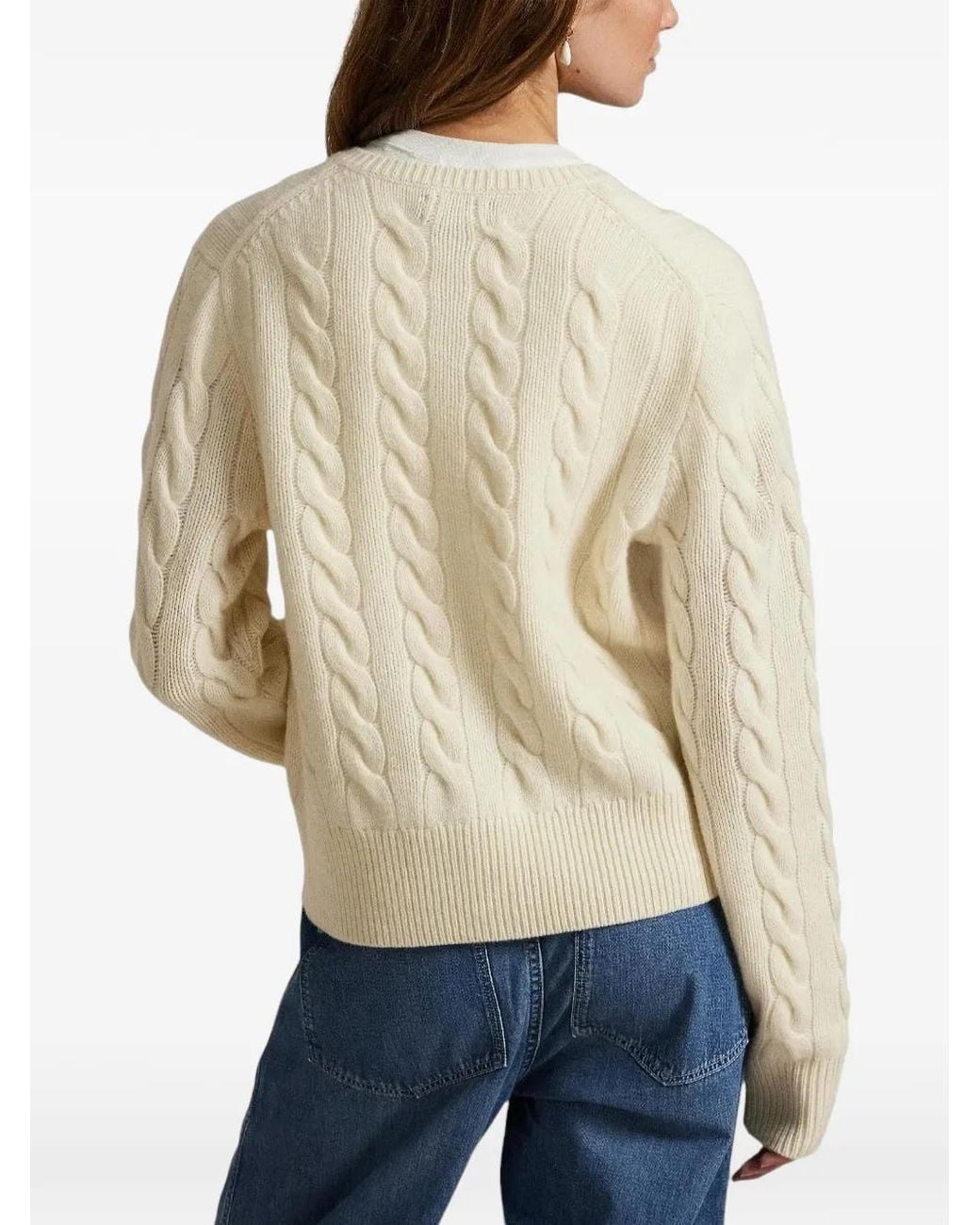 Polo Ralph Lauren White Cable-Knit Wool-Cashmere Cardigan