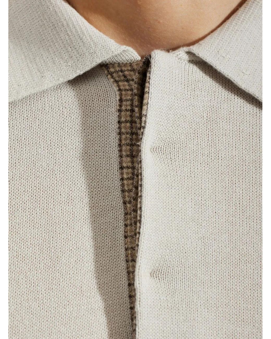 Eleventy White Check-Trim Polo Shirt for men