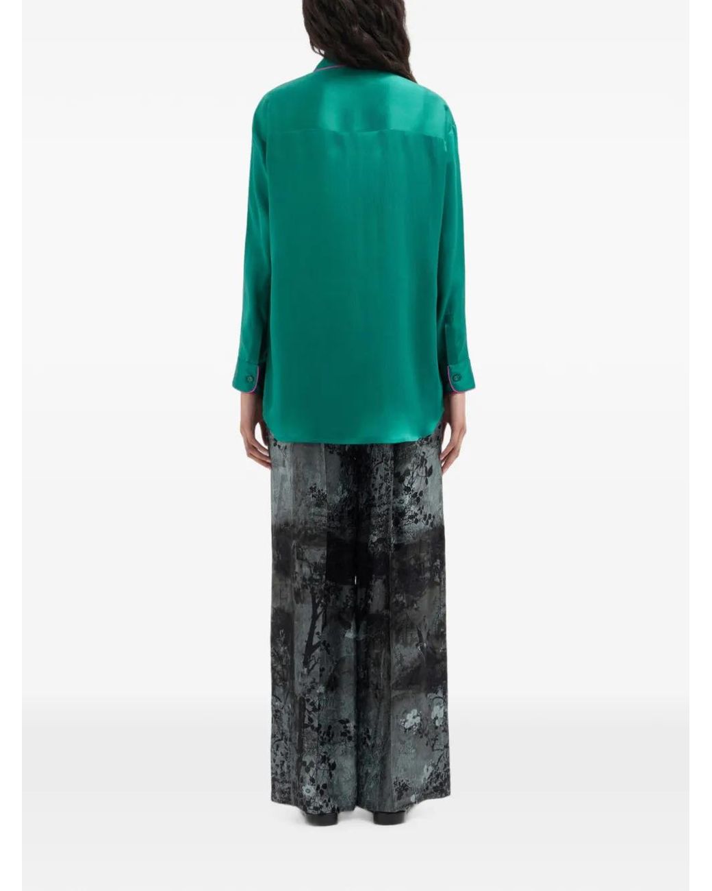 Pierre Louis Mascia Green Chemise Mutka En Soie À Liserés Contrastants