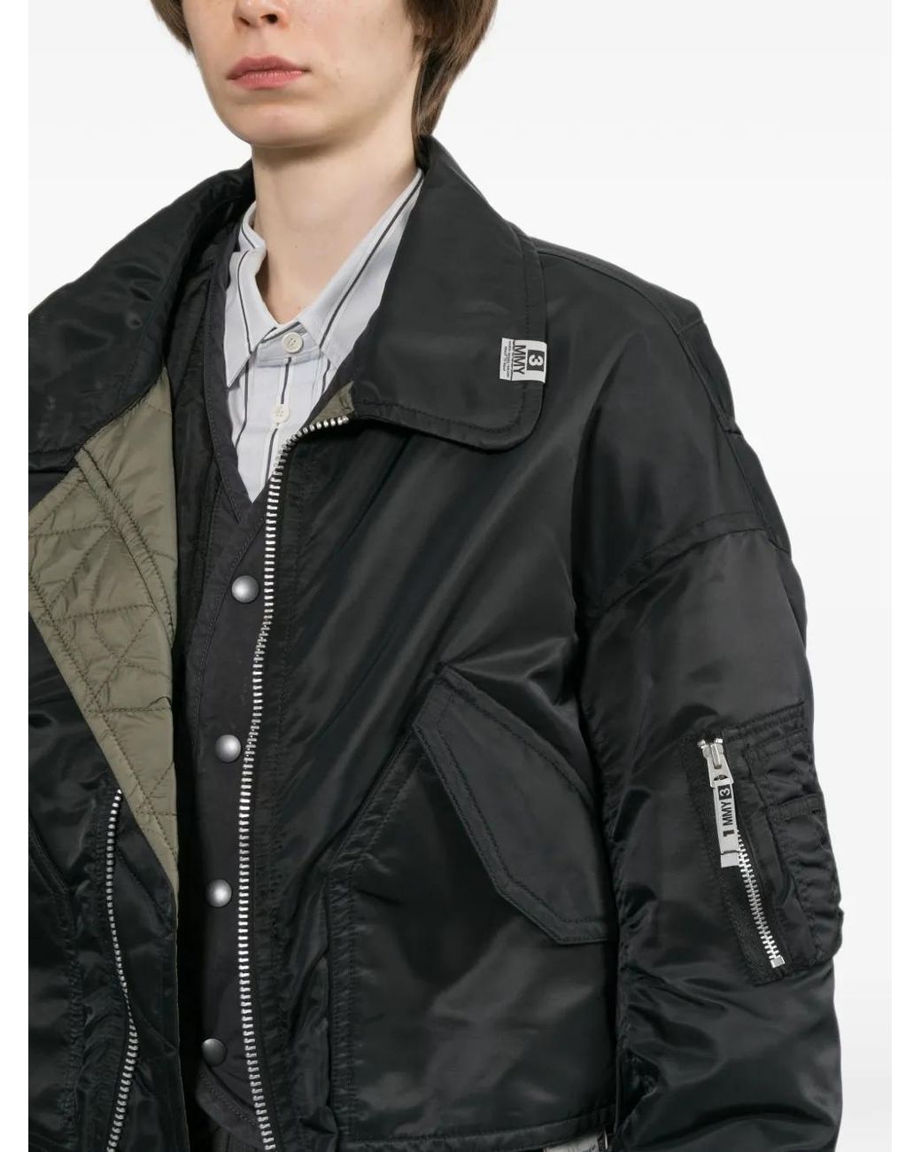 Maison Mihara Yasuhiro Black Shifted Layer Flight Jacket