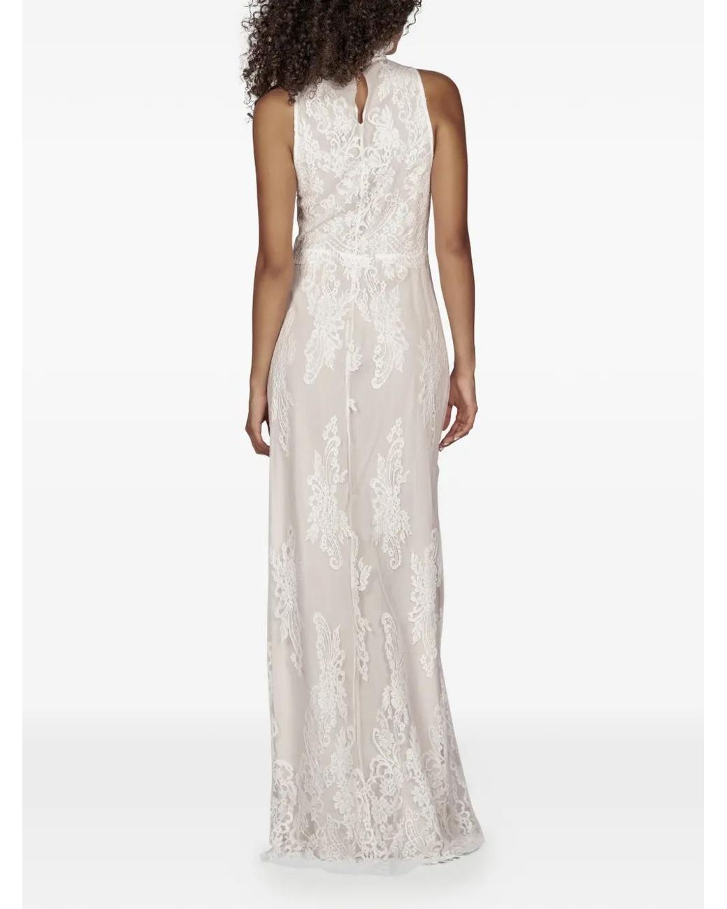 Mia Peculiar White Floral-Lace Pearl Gown