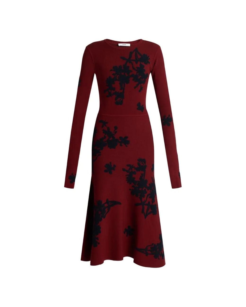Erdem Red Jacquard-Knit Long-Sleeve Dress